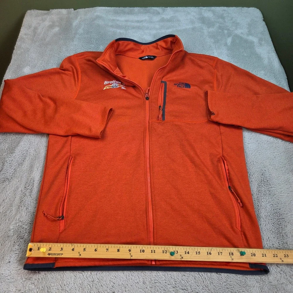 The North Face Fleece Jacket Mens L Full Zip Chest Pocket Brother's Logo Orange